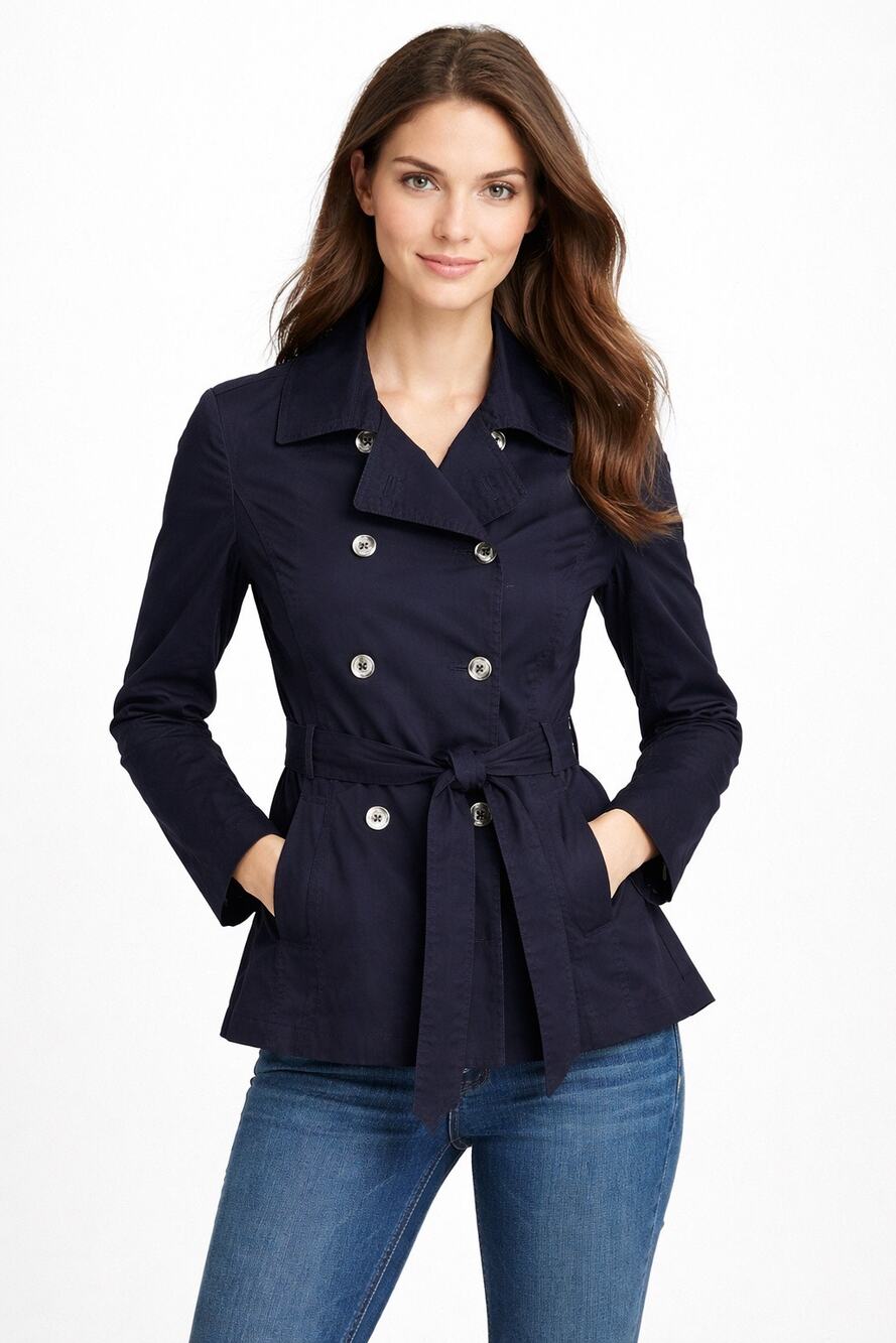 2000s Brooks Brothers Navy Belted Trench Jacket Peplum Back Pleat size 6